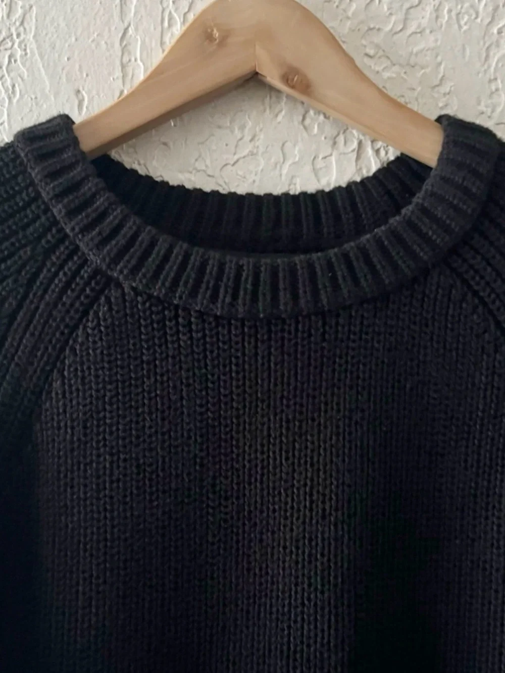 Jenni Kayne Fisherman Sweater Med Black Cotton Chunky Knit Crew Pullover Minimal